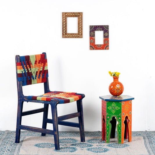 Wikia Wooden Handwoven Chair (Blue Distress)