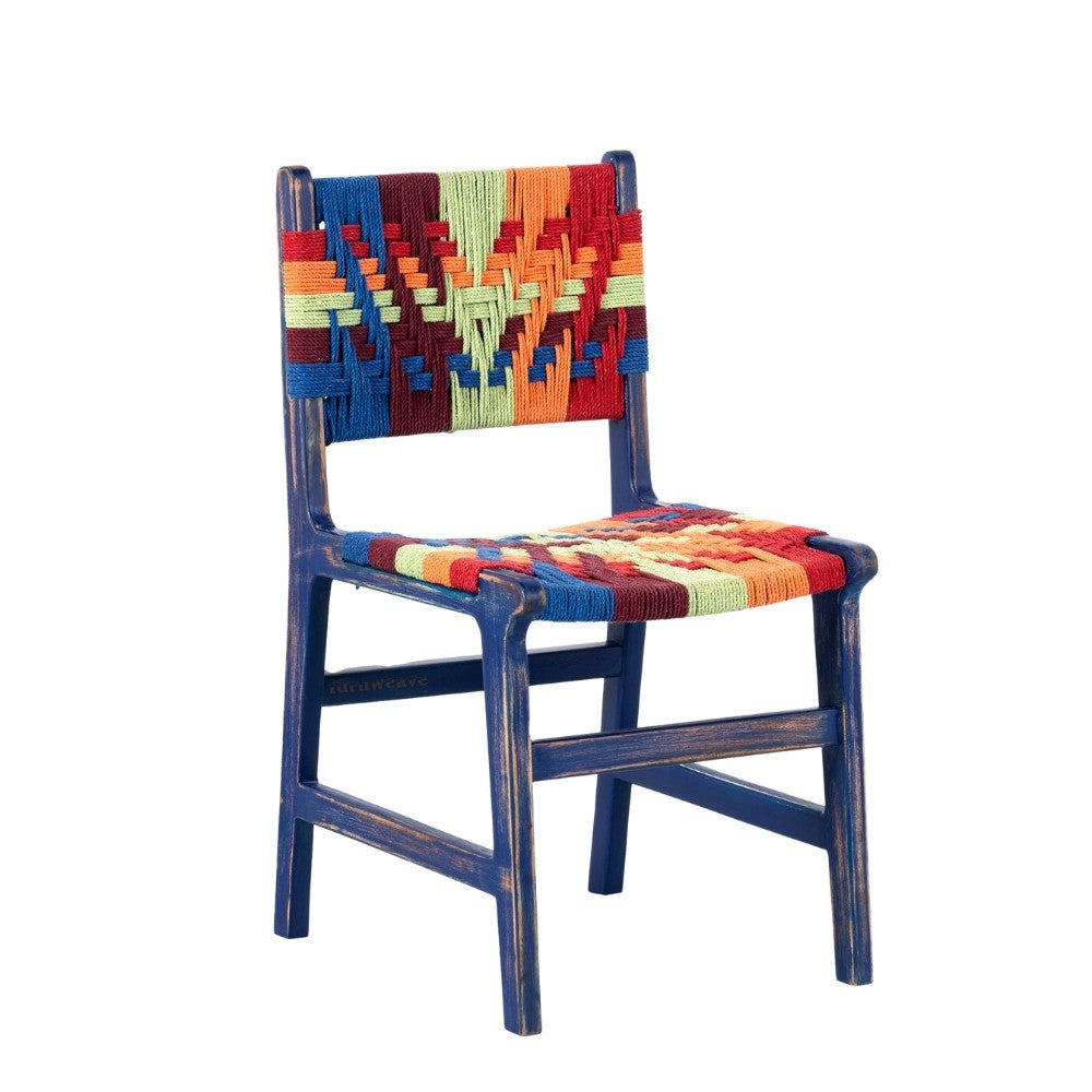 Wikia Wooden Handwoven Chair (Blue Distress)