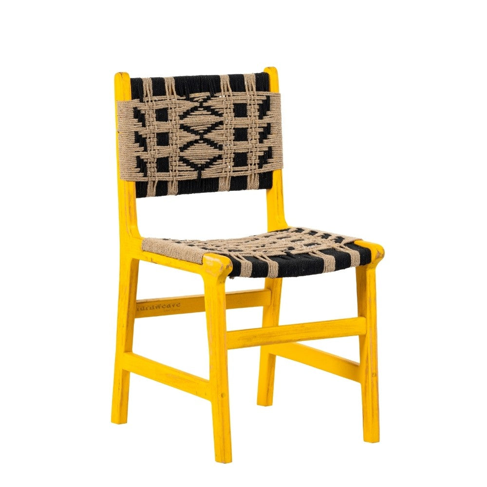 Wikia Wooden Handwoven Chair (Yellow Distress)