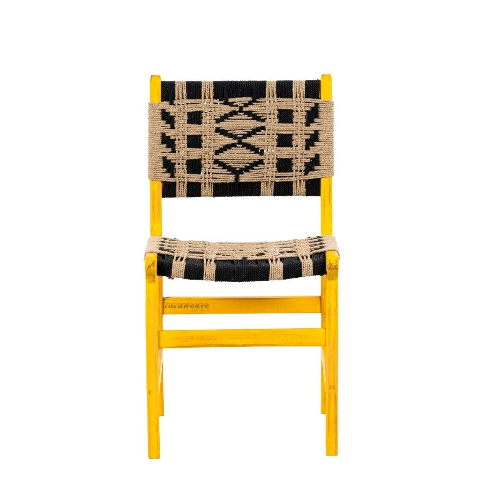 Wikia Wooden Handwoven Chair (Yellow Distress)