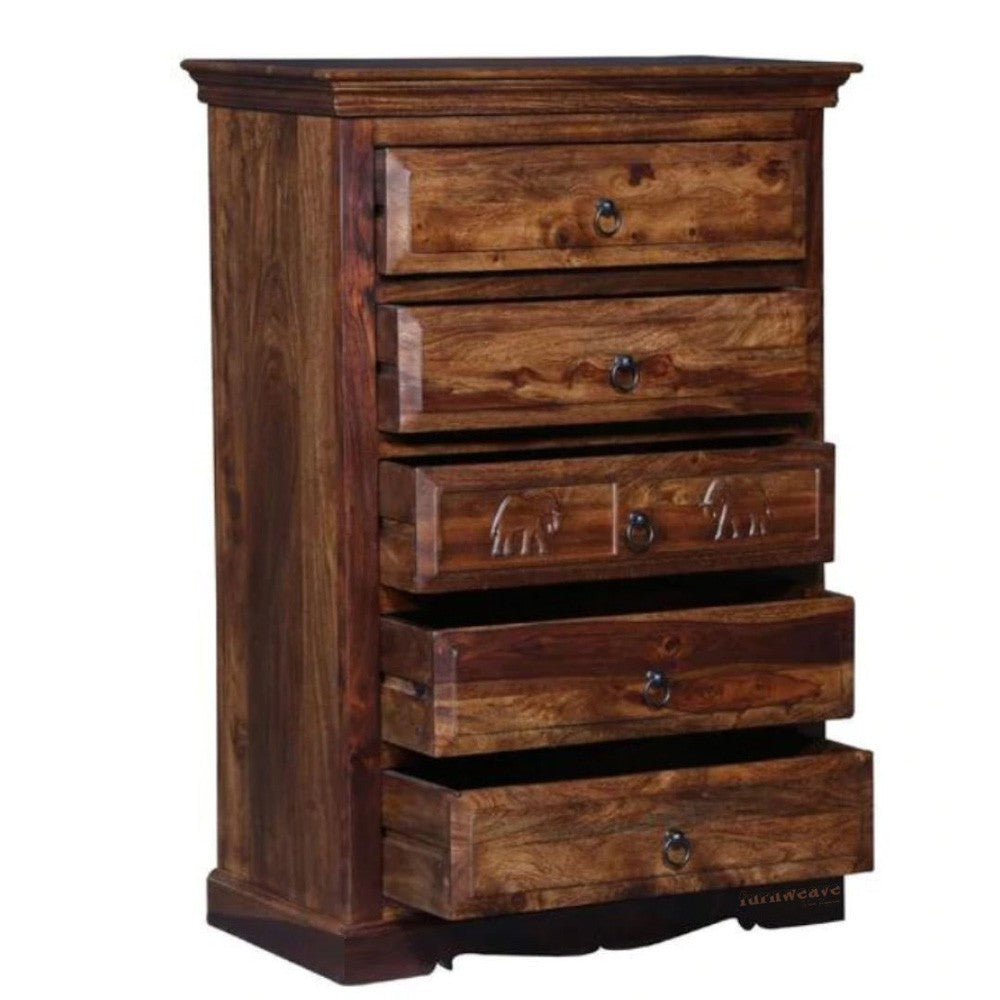 Eleph Wooden Chest of Drawers (Teak brown)