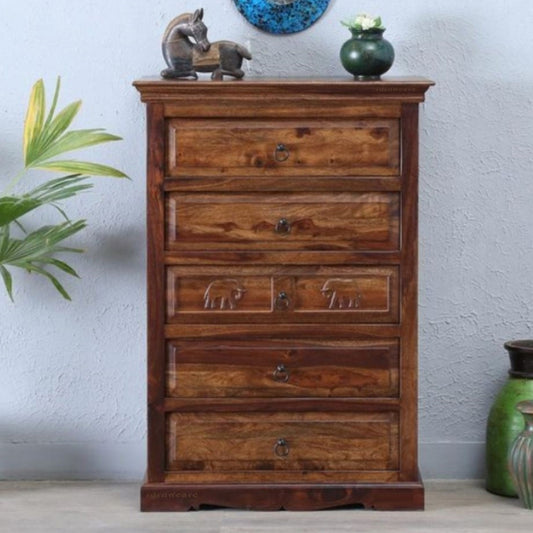 Eleph Wooden Chest of Drawers (Teak brown)