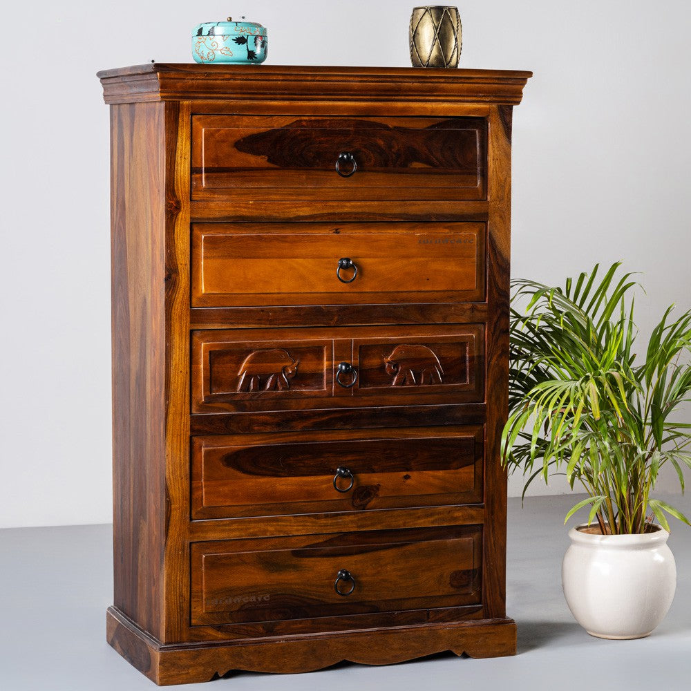 Eleph Wooden Chest of Drawers (Honey)