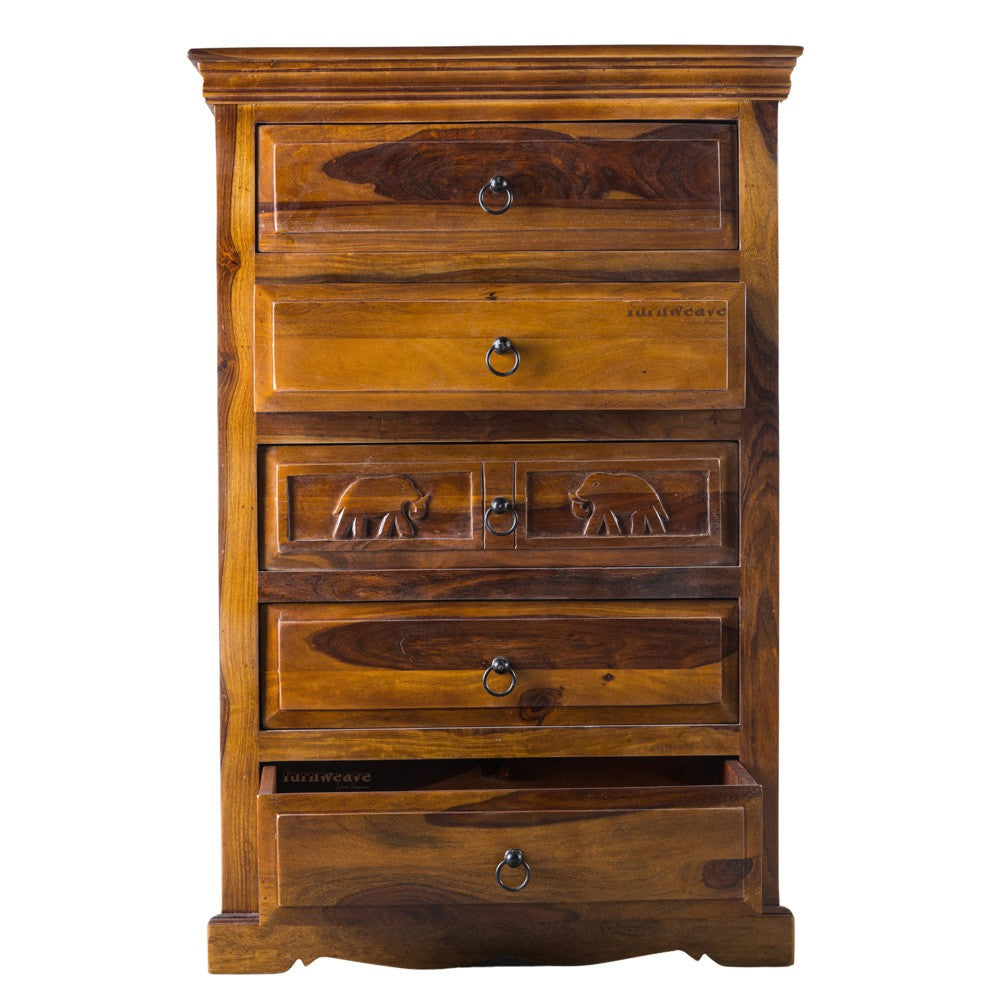 Eleph Wooden Chest of Drawers (Honey)