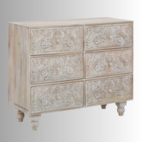 Tiska Wooden Carved Chest of Drawers (White Distress)