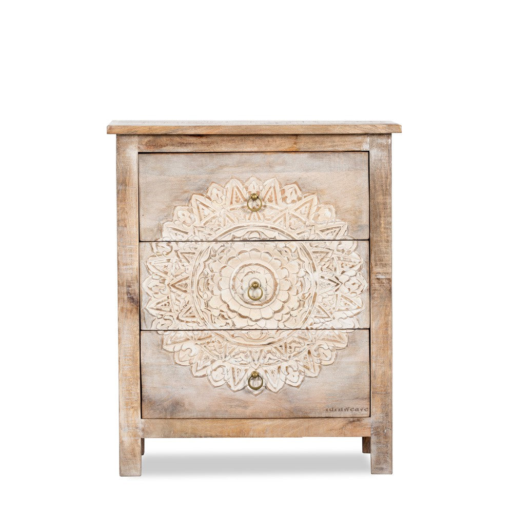 Simia Wooden Carved Antique Chest of Drawers (White Antique)