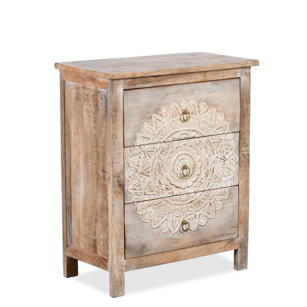 Simia Wooden Carved Antique Chest of Drawers (White Antique)