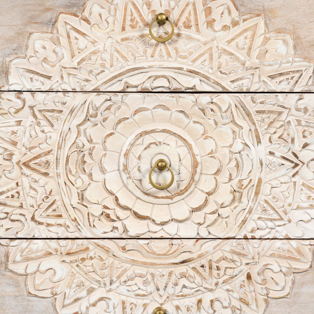 Simia Wooden Carved Antique Chest of Drawers (White Antique)