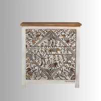 Atra Wooden Carved Chest of Drawer (White Distress)