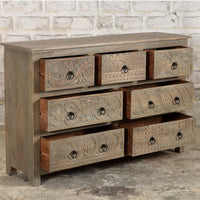 Inigo Wooden Carved Numerous Chest of Drawer (Grey Brown Distress)