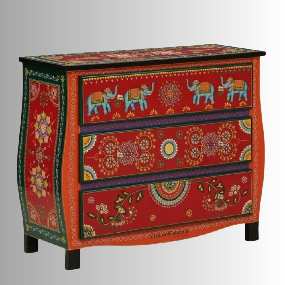 Amrit Wooden Chest of Drawers (Red)