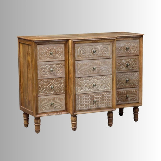 Kehsta Wooden Carved Chest of Drawers (Natural)