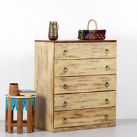 Jenka Wooden Designer Chest of Drawers (Pale Distress)