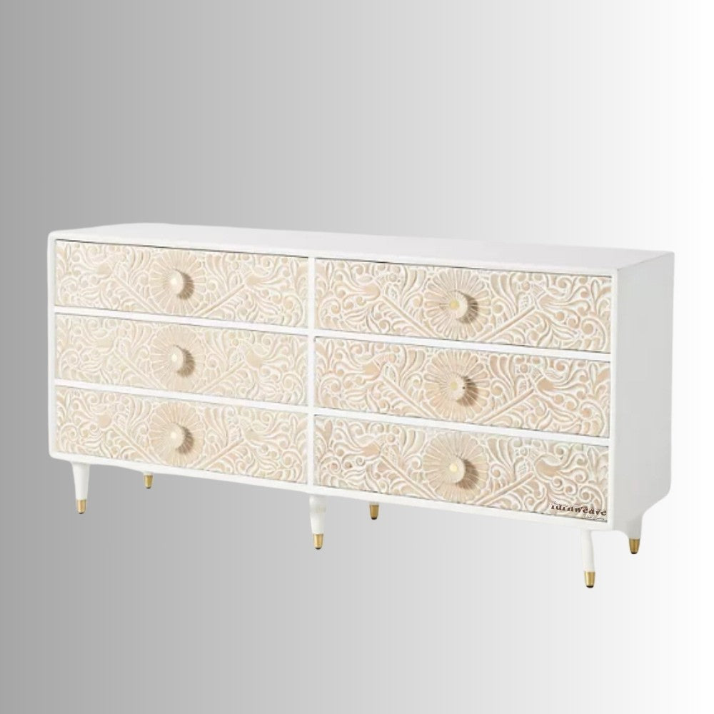 Tefea Wooden Carved Chest of Drawers (White)