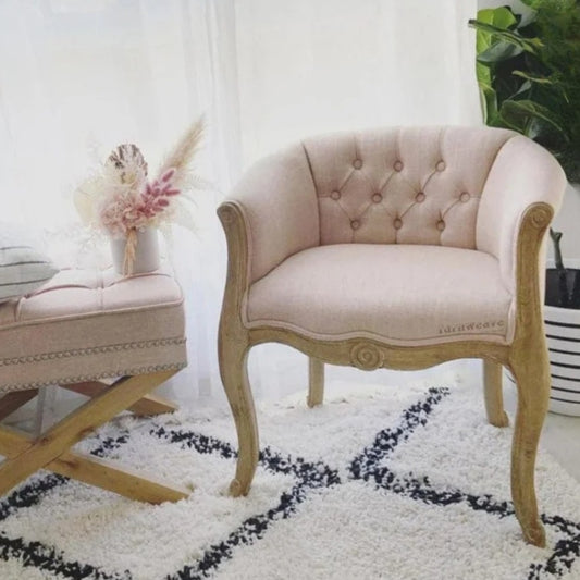 Shipa Wooden Upholstered Arm Chair Sofa (Light Pink Upholstery)