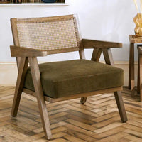 Sevag Wooden Rattan Chair  with Thick Seat Upholstery