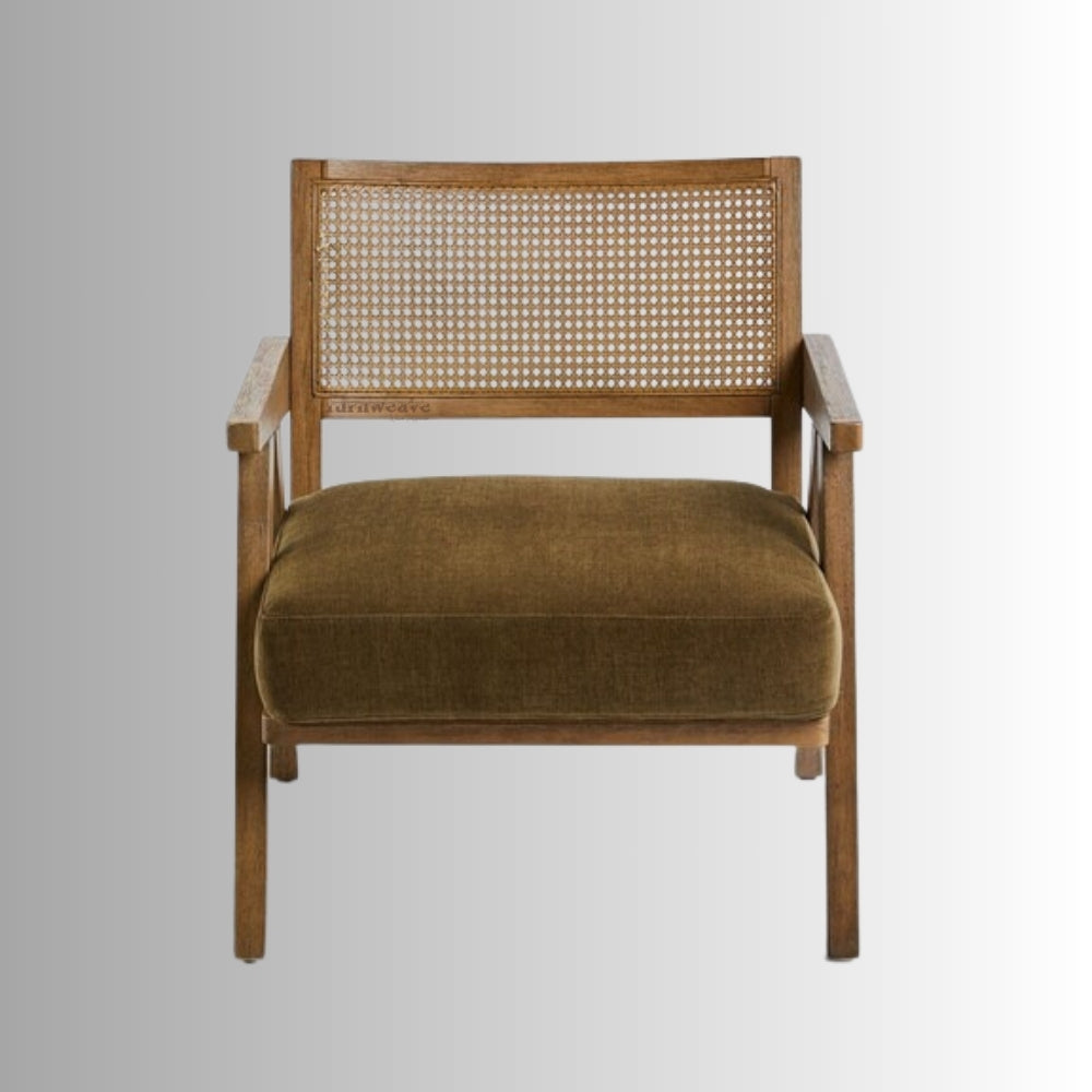 Sevag Wooden Rattan Chair  with Thick Seat Upholstery