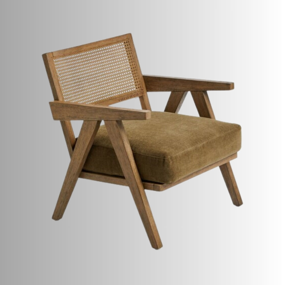 Sevag Wooden Rattan Chair  with Thick Seat Upholstery