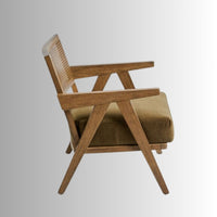 Sevag Wooden Rattan Chair  with Thick Seat Upholstery