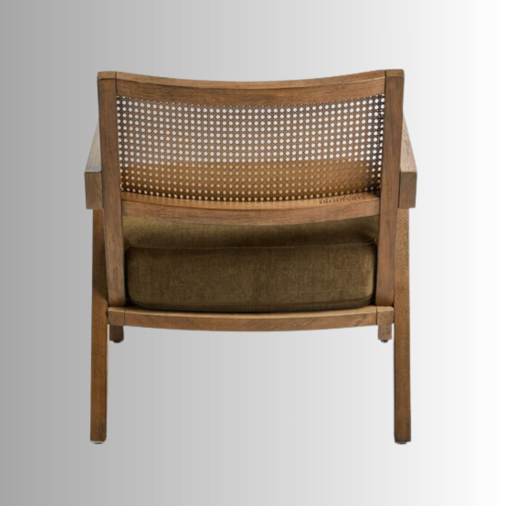 Sevag Wooden Rattan Chair  with Thick Seat Upholstery