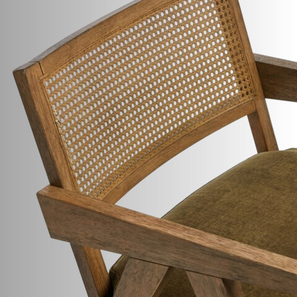 Sevag Wooden Rattan Chair  with Thick Seat Upholstery