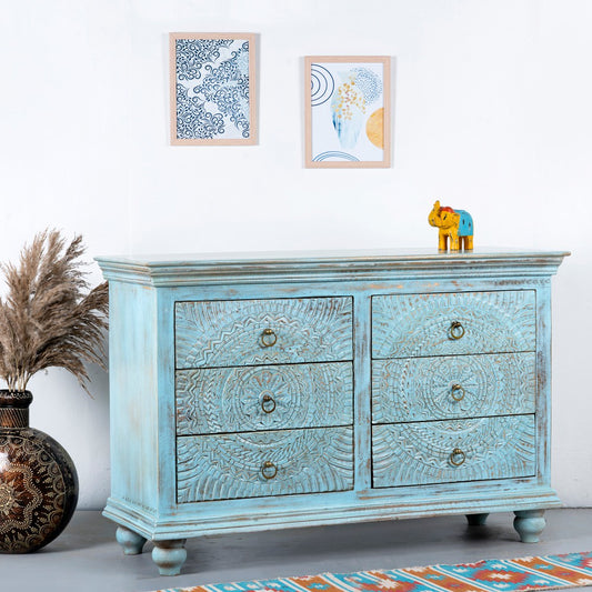 Wose Wooden Chest of Drawers (Light Blue Distress)