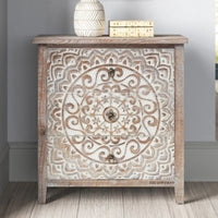 Shev Wooden Carved Chest of Drawer (White Distress)