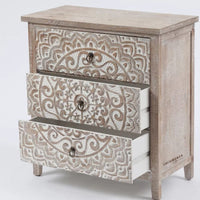 Shev Wooden Carved Chest of Drawer (White Distress)