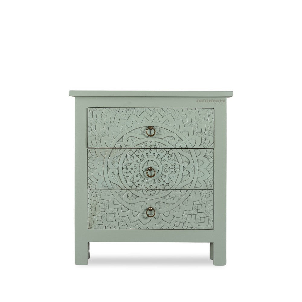 Shev Wooden Carved Chest of Drawer (Light Green)