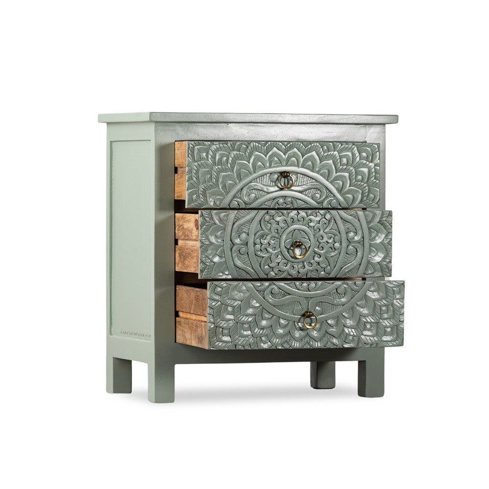 Shev Wooden Carved Chest of Drawer (Light Green)