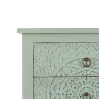 Shev Wooden Carved Chest of Drawer (Light Green)