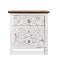 Shev Wooden Carved Chest of Drawer (off White Distress)