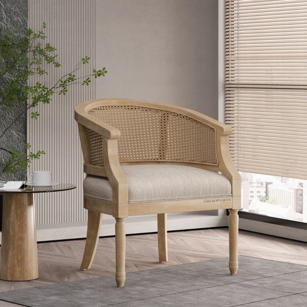 Ifin Wooden Rattan Arm Chair (Natural White Distress)