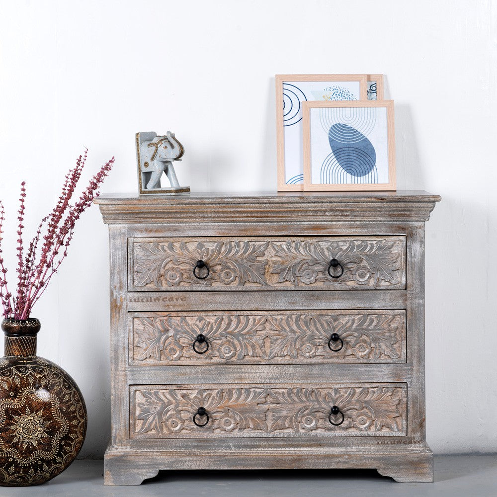 Tiva Wooden Rustic Chest of Drawers (Grey Distress)