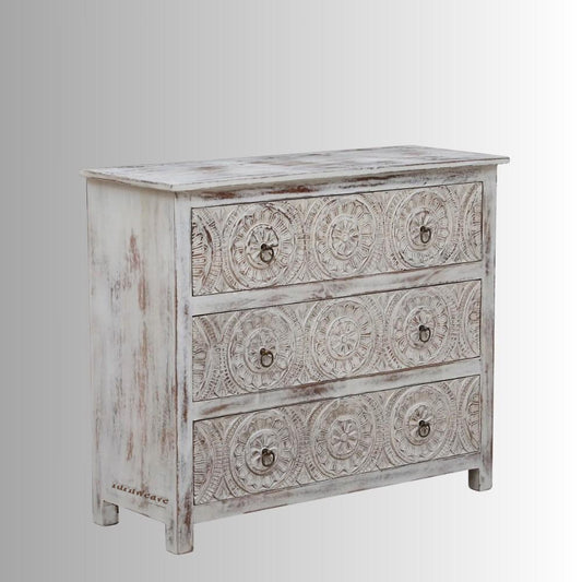 Yeti Wooden Carved Chest of Drawer (White Distress)