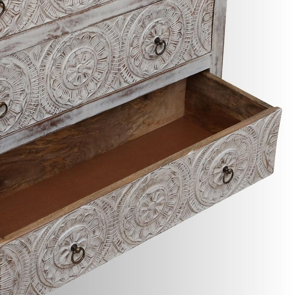 Yeti Wooden Carved Chest of Drawer (White Distress)