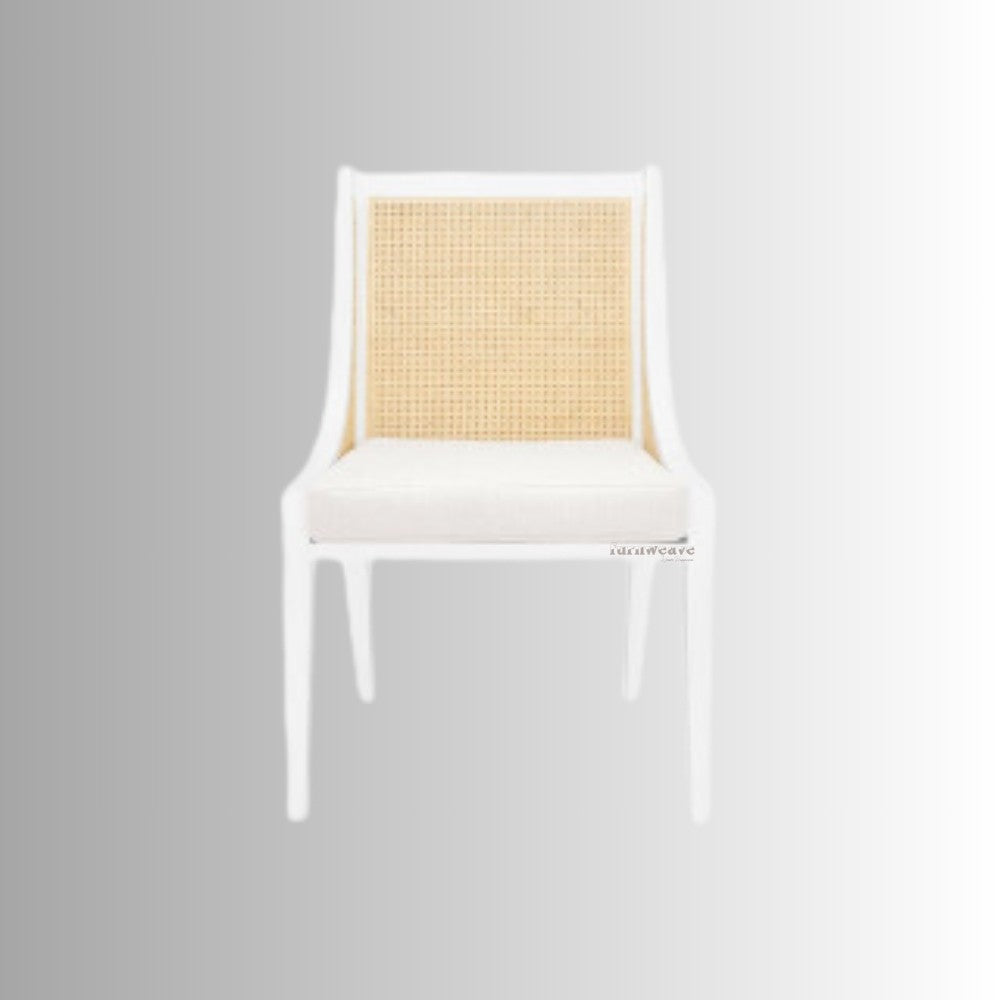 Diya Wooden Cane Rattan Dining Chair (White)