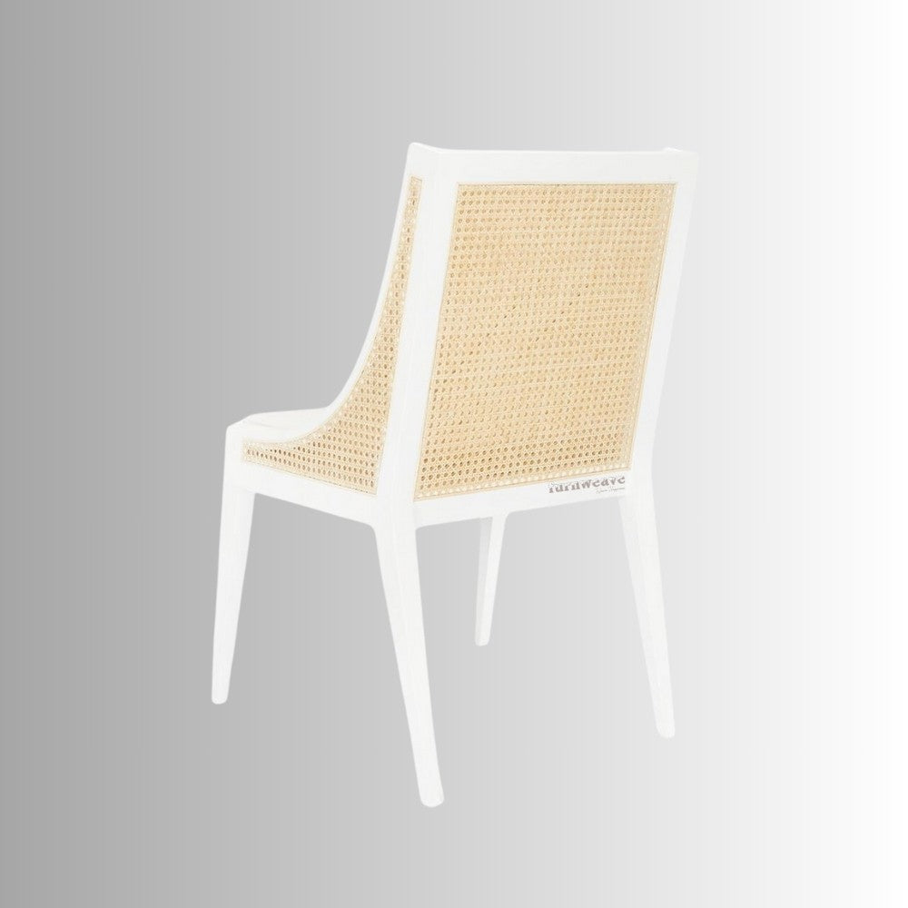 Diya Wooden Cane Rattan Dining Chair (White)