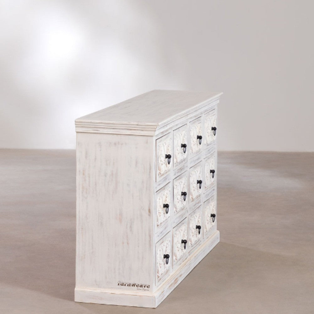 Inigo Wooden Carved Numerous Chest of Drawer (White Distress)