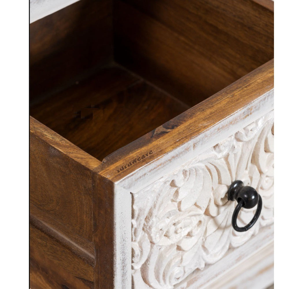 Inigo Wooden Carved Numerous Chest of Drawer (White Distress)