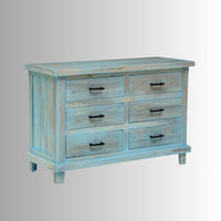 Tefea Wooden Carved Chest of Drawers (Blue Distress)