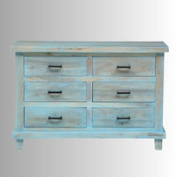 Tefea Wooden Carved Chest of Drawers (Blue Distress)