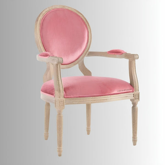 Efike Wooden Louis Dining Arm Chair (Pink Upholstery) | Buy Wooden Chairs for Living Room | Wooden Dining Chairs | Wooden Seating Furniture | Furnweave