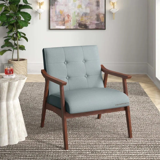 Pearl Wooden Upholstered Arm Chair (Gray Blue)