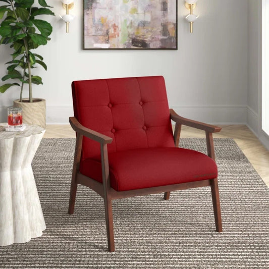 Pearl Wooden Upholstered Arm Chair (Red)