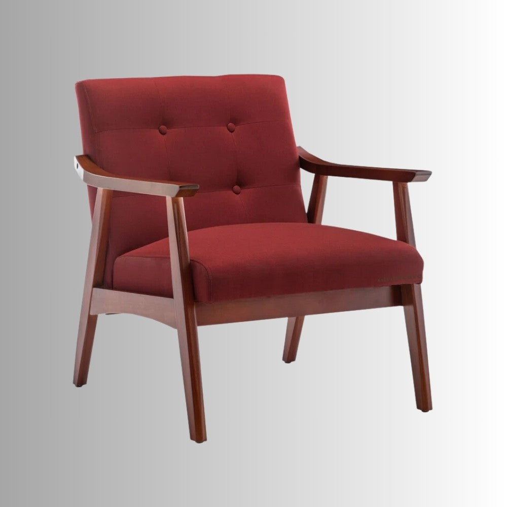 Pearl Wooden Upholstered Arm Chair (Red)