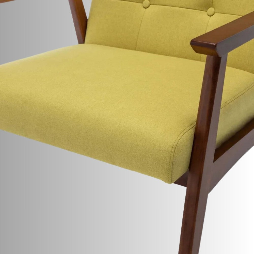 Pearl Wooden Upholstered Arm Chair (Yellow)