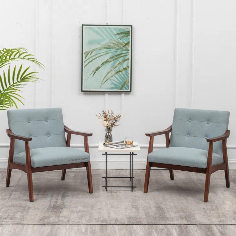 Pearl Wooden Upholstered Arm Chair Set of Two (Gray Blue)