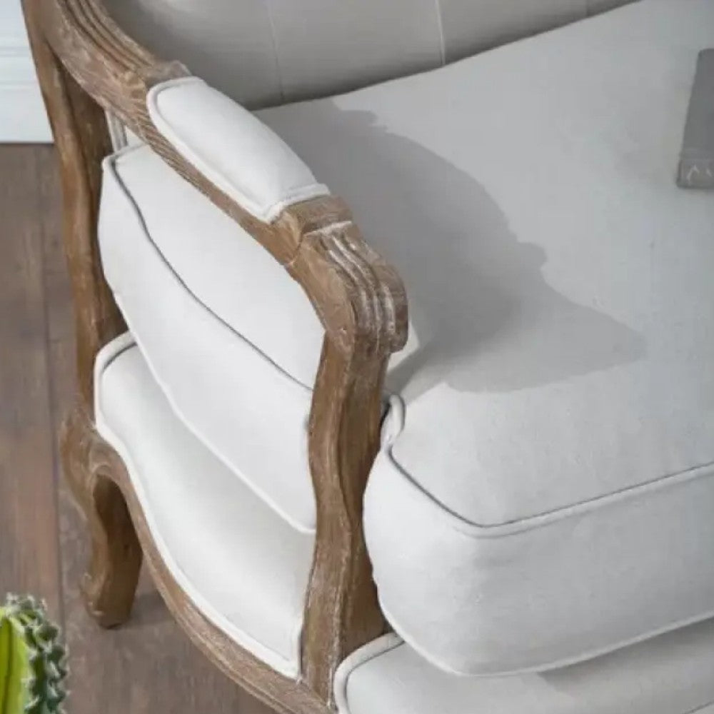 Quri Wooden Carved Arm Chair One Seater Sofa (Off White)