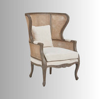 Kelif Wooden Carved Wing Rattan Chair (Antique Walnut)